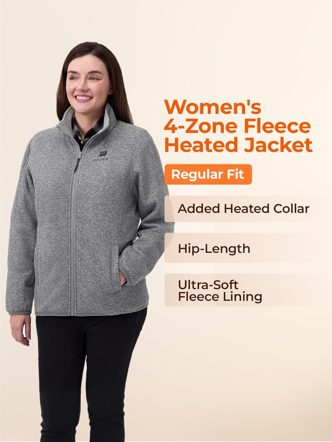 ORORO [Upgraded] Women’s 4-Zone Fleece Heated Jacket with Heated Collar, Heating Fleece Jacket with Rechargeable Battery - Image 7