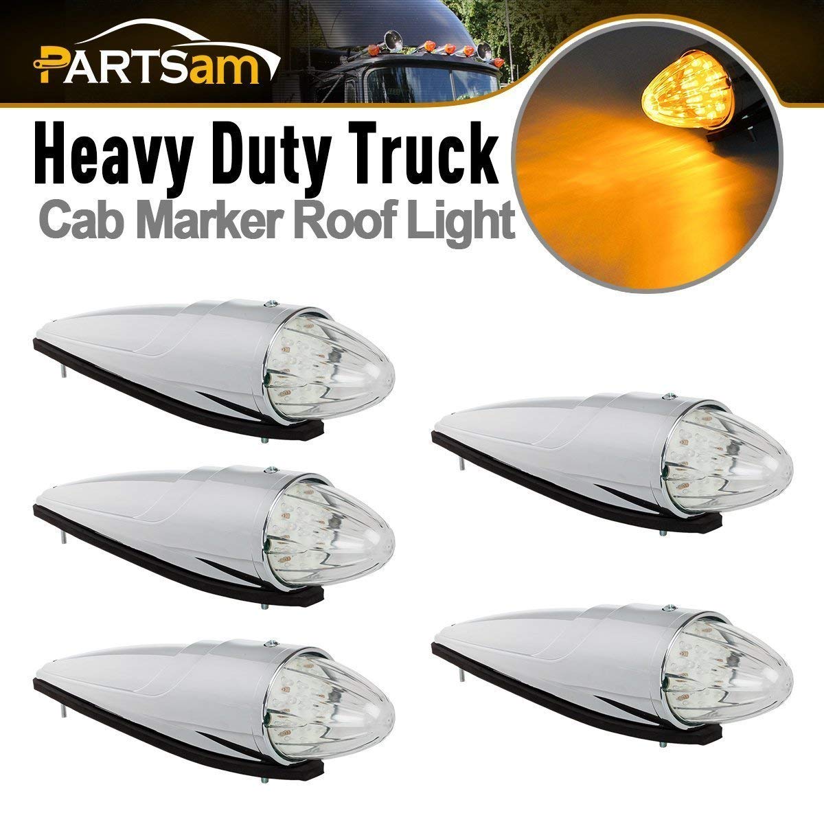 5x Clear/Amber 17 LED Torpedo Cab Marker Roof Light For Peterbilt Kenworth Mack - La Paz County - Foto 4
