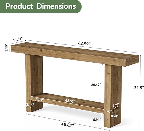 Miniatura 2 de Mesa consola de madera maciza de 63 pulgadas, mesa de entrada estrecha de 2 niveles para pasillo, entrada, sala de estar, detrás del sofá, color