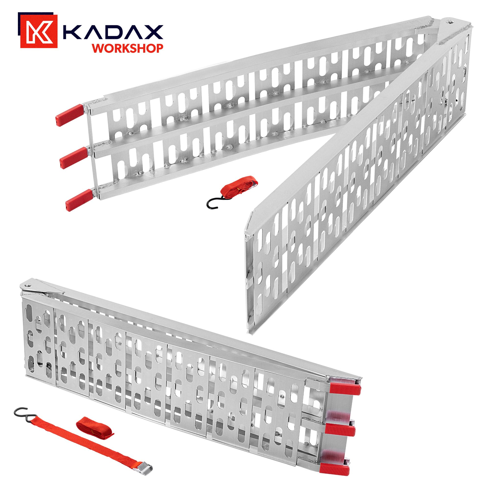 KADAX Set di 2 rampe di carico pieghevoli fino a 680 kg, rampe di carico per rimorchi, rampe in alluminio per moto, quad, tosaerba e trattorino