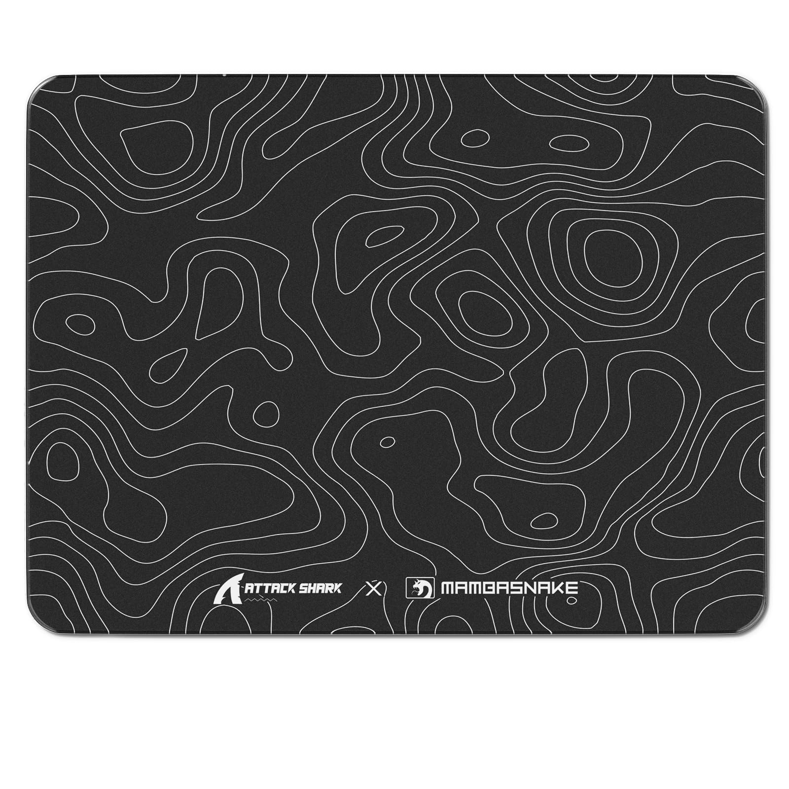 ATTACK SHARK CM05SE Alfombrilla Ratón Vidrio Templado, Dureza 9H Anti-Rayas, Superficie Ultra-Lisa Grabada Nano, Base PU Antideslizante, Alta Precisión, Movimiento Rápido, 410×310×5mm- Contorno Negro