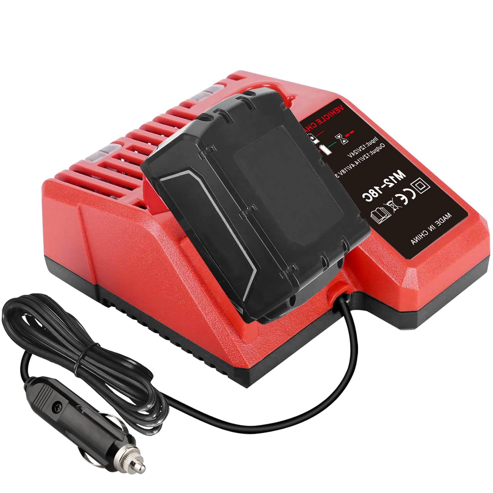 Replacement for Milwaukee Electric Tools Corp 48-59-1810 Vehicle or M12 M18 Car Charger，Compaitble with Milwaukee 48-59-1810 Lithium Ion，for Battery M12 M14 M18 C18B, C18BX, M18, M18B, M18B2 Battery