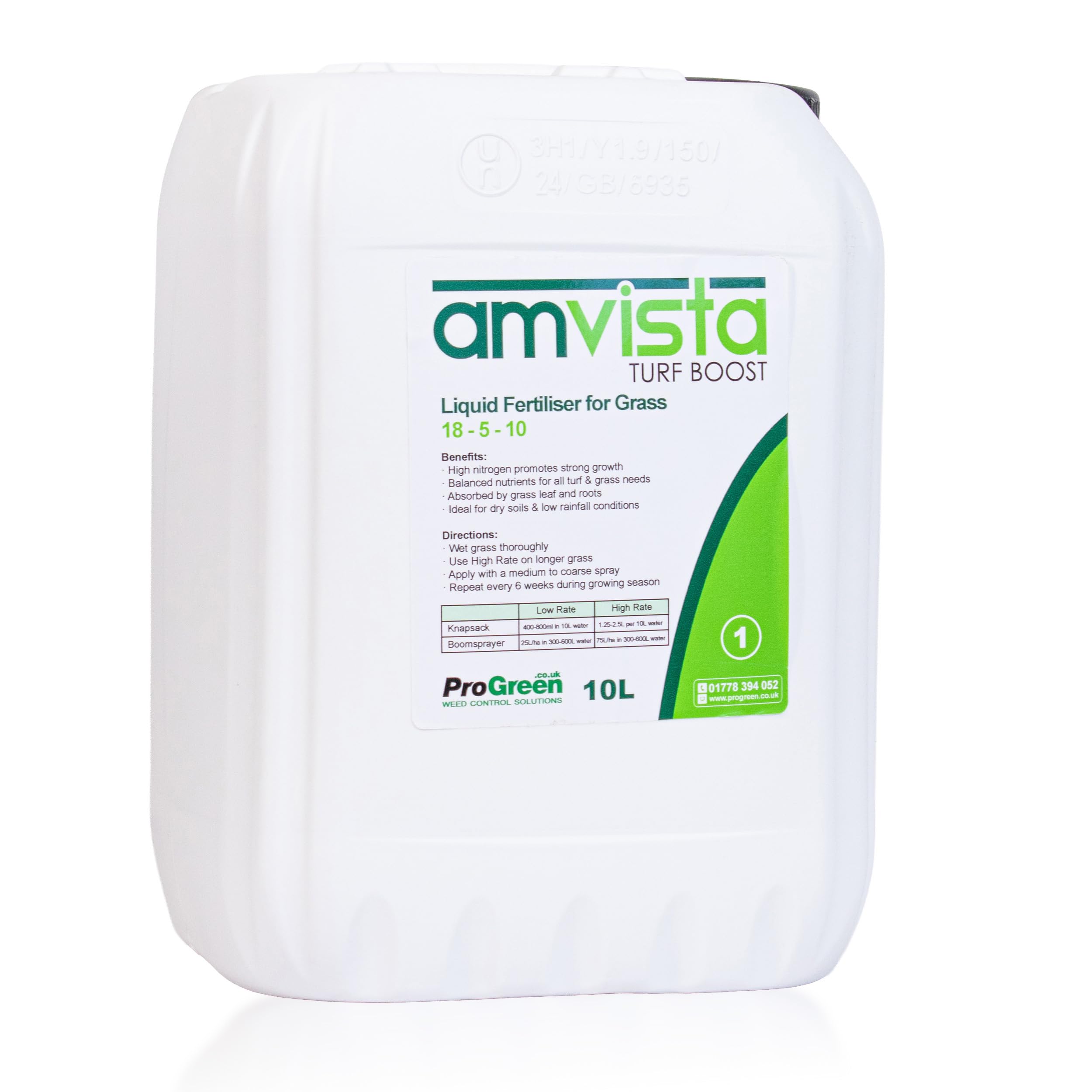 Amvista, L1 Turf Boost Fertiliser 18-5-10, High Analysis Liquid Lawn Feed for Vibrant Grass Growth and Colour 10L