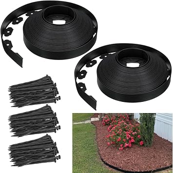 Garden Edging Borders 1.5IN x 98FT,Landscape Edging Black with 150pcs Plastic Stakes, Lawn Edging Flexible DIY Fence for Landscaping,Flower Bed,Grass,Gravel,Tree Surrounding