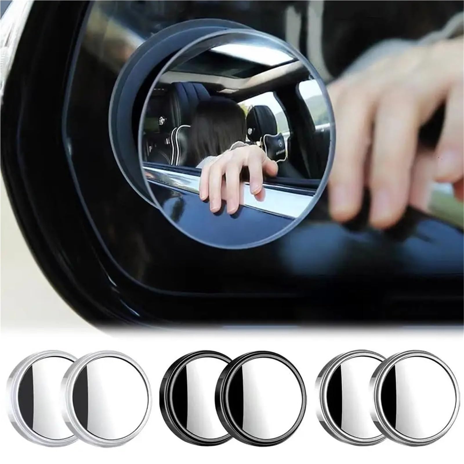 Accessori per auto Retrovisore per auto piccolo rotondo | Specchio per cecità visiva Specchio ausiliario impermeabile ad alta definizione a 360 gradi(Black)