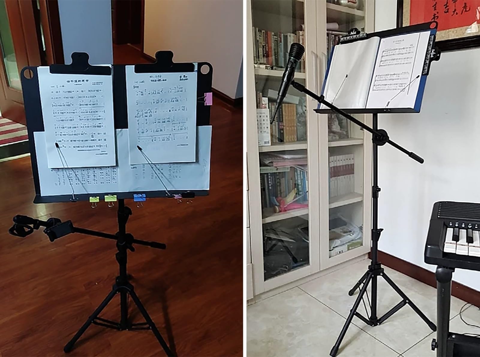 2 Confezioni di Supporti per spartiti in Metallo Regolabili Neri, Supporto Portatile Pieghevole per spartiti per Chitarra, scaffale Compatto per Libri Musicali con Borsa, per esibizioni