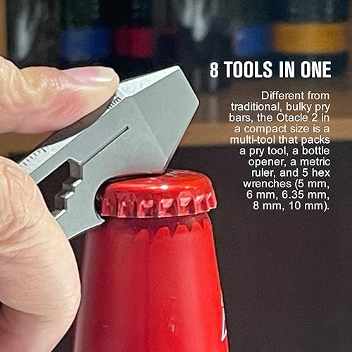 Miniatura 5 de OKNIFE Otacle 2 EDC Ti - Abridor de botellas, barra de palanca con regla métrica, llave hexagonal de varios tamaños y clip de bolsillo (gris)