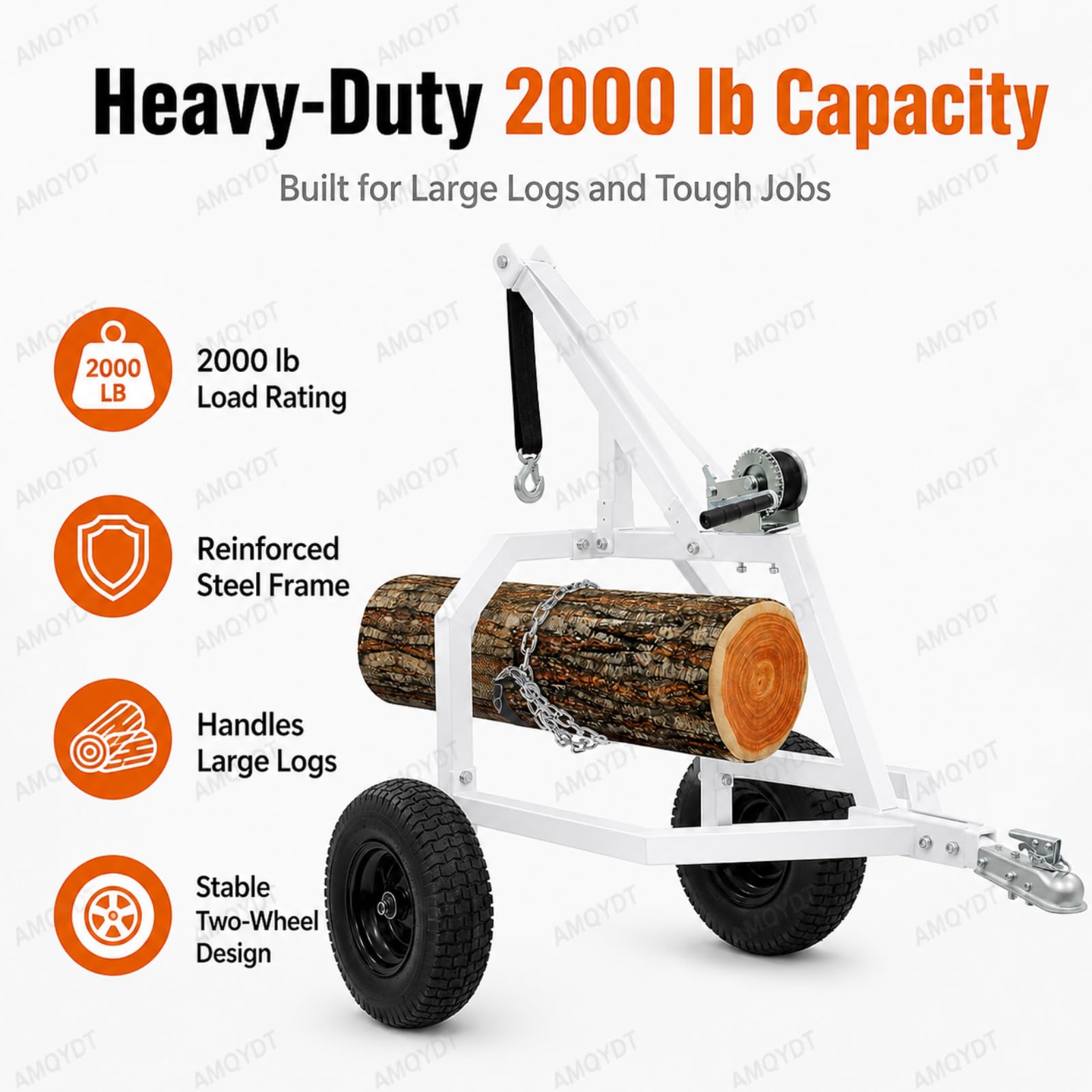Łuk ślizgowy ATV Log, wytrzymały łuk ślizgowy ATV z 40-centymetrowymi oponami pneumatycznymi, ręczną wciągarką i łańcuchem 725.7 kg 4-kołowy i 907.2 kg 2-kołowy suwak do leśnictwa rolniczego