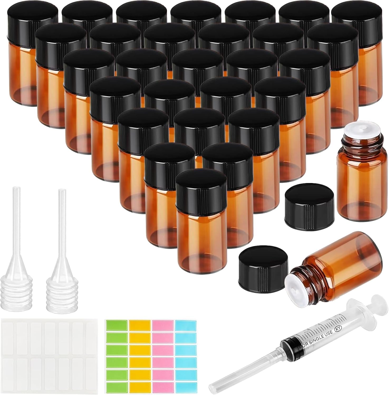 Ysimple 30 Pcs Amber Glass Bottles, 1ml Small Glass Bottles, Empty Refillable Dropper Bottle Essential Oil Bottle