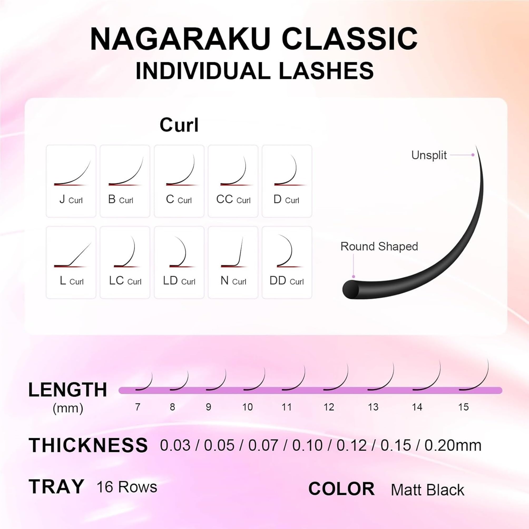 NAGARAKU Eyelash Extensions Individual Lashes 7-15mm Mix Synthetics Classic 16 rows Matte Black Soft Lash Extension (Curl-B, 0.03mm) 2