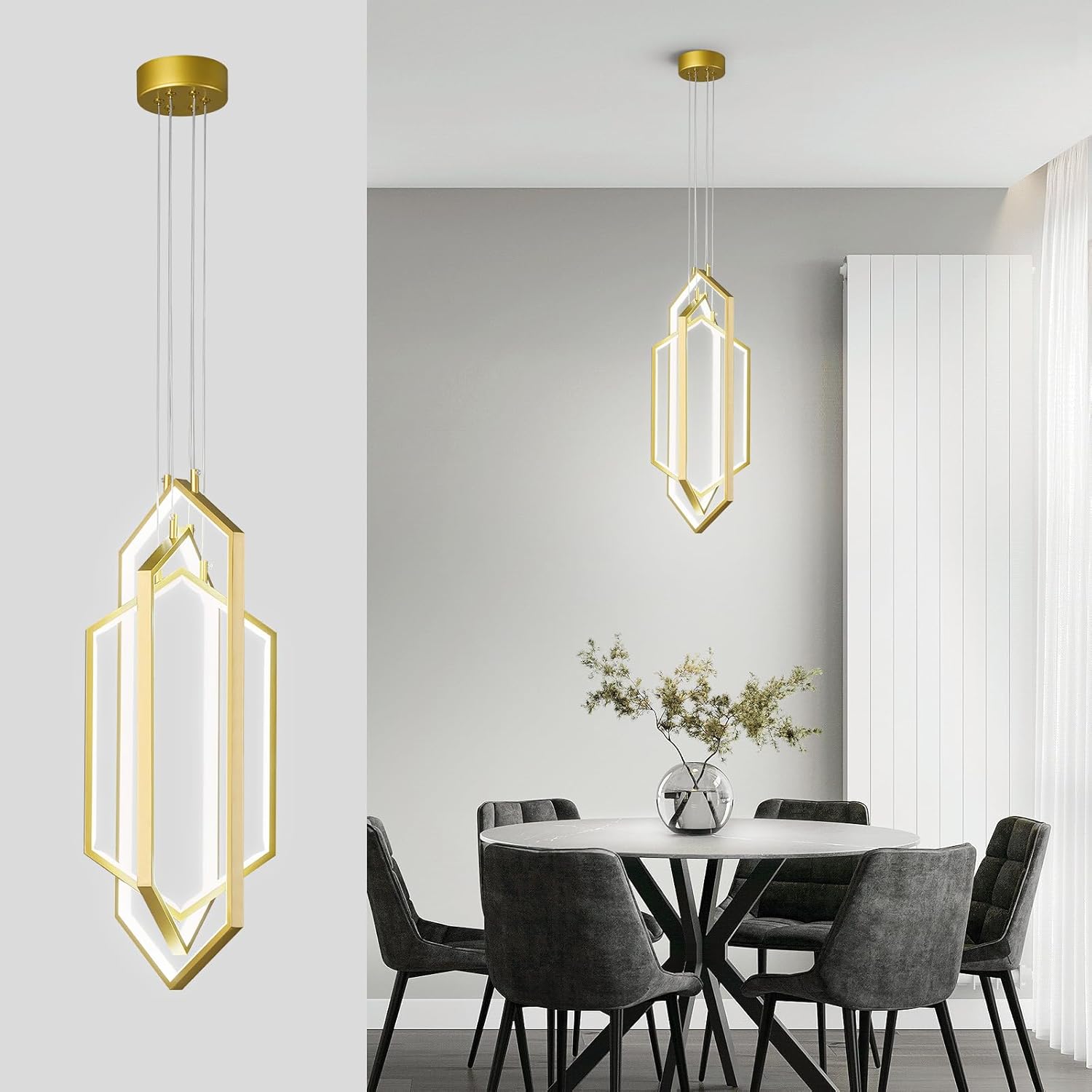Modern Kitchen Island Dimmable Pendant Light Fixture Gold Modern LED Pendant Lights 3 Rings Geometric Chandelier Living Room Foyer Chandeliers Lighting Fixture High Ceiling Chandeliers