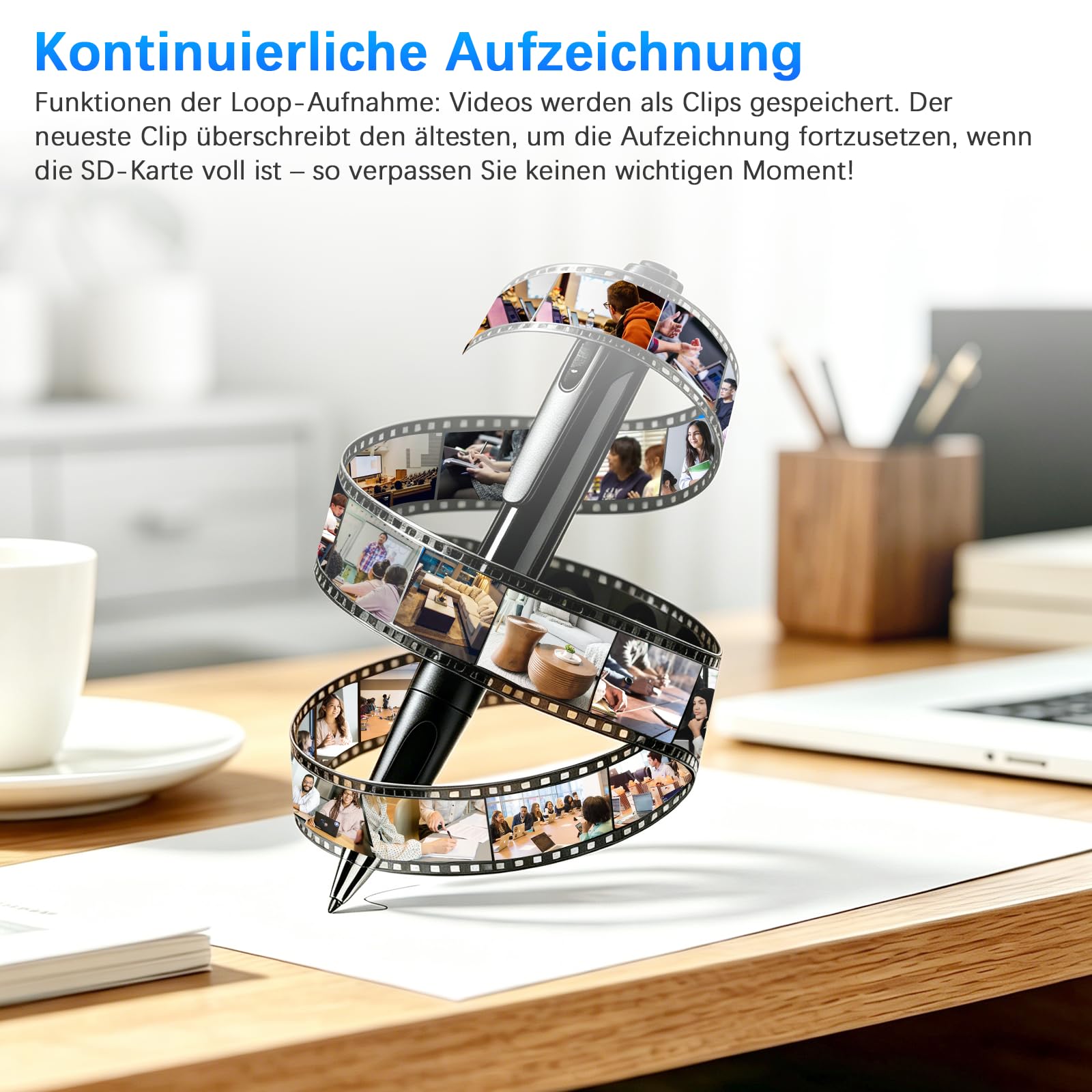 Tragbare Mini Kamera FHD1080P,2 in 1 Mini Überwachungskamera | Innen-Stiftkamera, Überwachungskamera für Innen mit 350 mAh Akku und Loop-Aufnahme