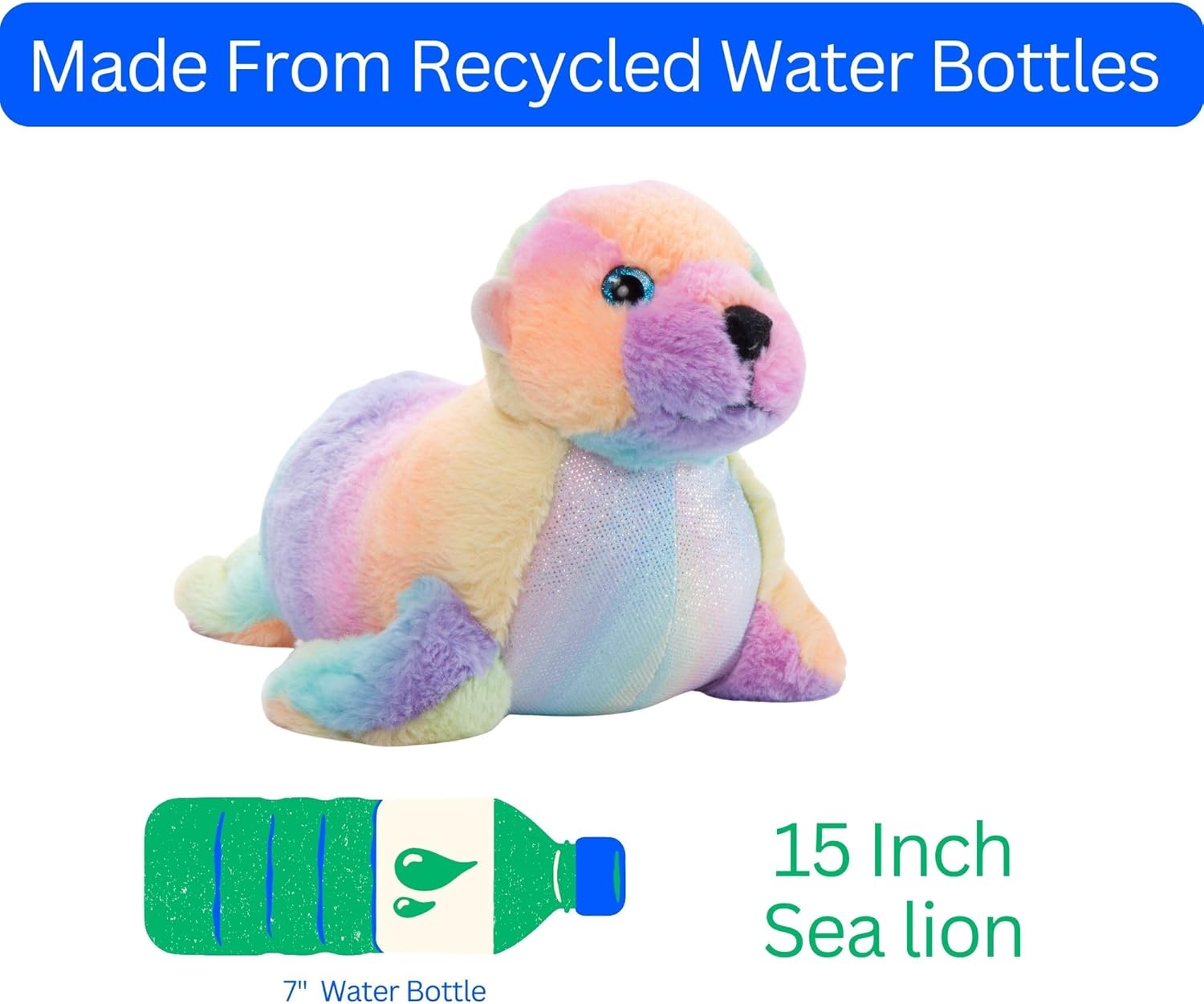The Petting Zoo Sea Lion Stuffed Animal Plushie, Ombrez Wildlife Animals, Rainbow Sea Lion Plush Toy 15 inches