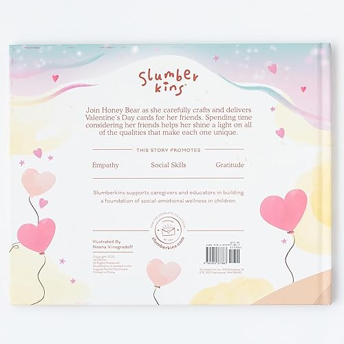 Miniatura 4 de Slumberkins Peony Honey Bear Kin con bolsa de correo y juego de regalo de libro "Thinking of You" - Celebra tu amor este día de San Valentín -
