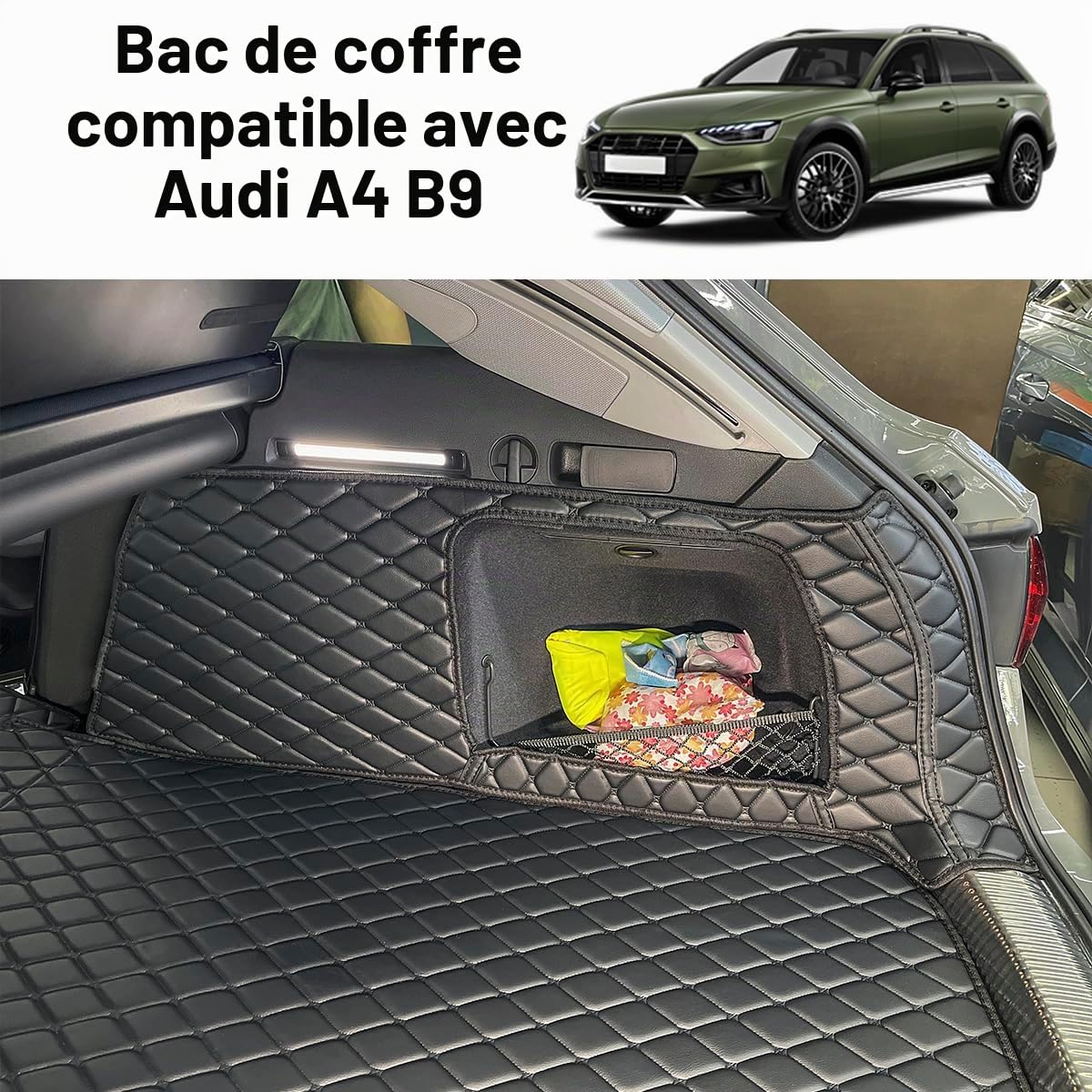 Tapis de coffre pour Audi A4 Avant 2015-2026 | (et panneaux latéraux arrière gauche et droit) Convient aux chiens