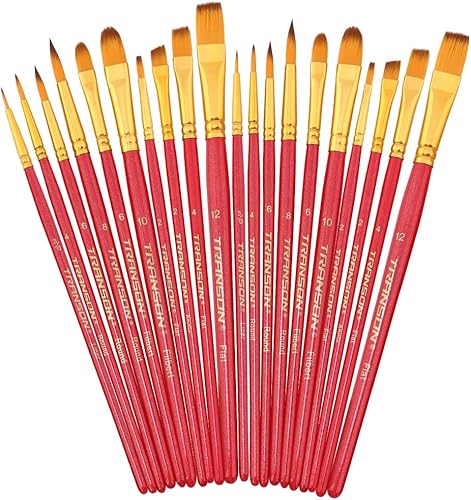Miniatura 6 de Transon Juego de 20 pinceles de pintura para acuarela acrílica, gouache, afición, manualidades, cara, pintura de roca, negro y rosa