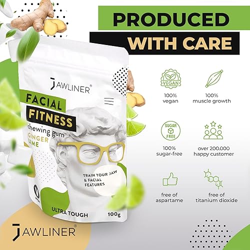 Miniatura 4 de JAWLINER Goma de mascar Fitness (paquete de 2 meses) Goma de mascar  Goma de mascar sin azúcar  Goma de mascar de jengibre y lima  Reductor de