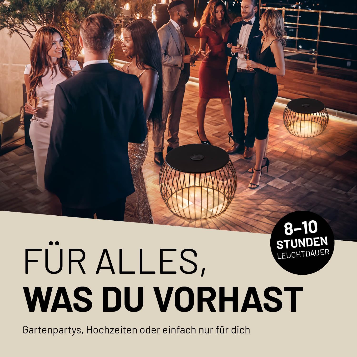 Lumaland 2er-Set Beistelltisch mit Solar Beleuchtung und USB-Option | Für Verschiedene Anwendung wie als Nachttisch & Wohnzimmertisch | Auch als Gartentisch & Balkontisch Dank Wetterfestigkeit