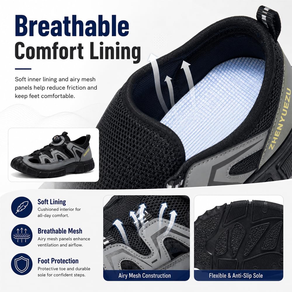 Hixingo Sandali Uomo Estivi Trekking,Casual Sandali Sportivi Outdoor con Lacci Girevoli Antiscivolo Leggeri Scarpe da Trekking Traspiranti per L'Estate