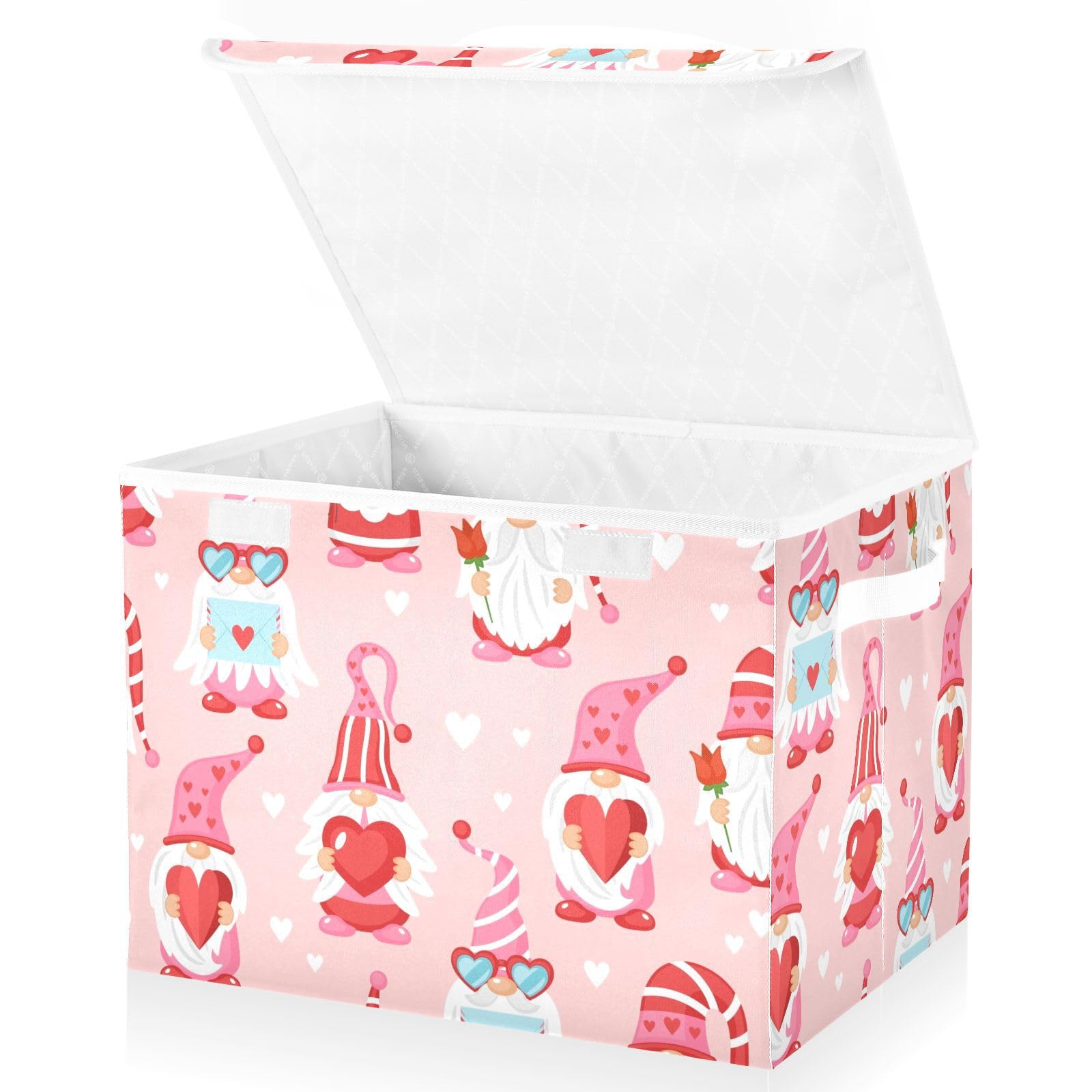 Mnsruu Storage Boxes with Lids, Cute Gnome Red Heart Large Storage Basket Organizer Shelves Cube Bin Toy Clothes Underbed