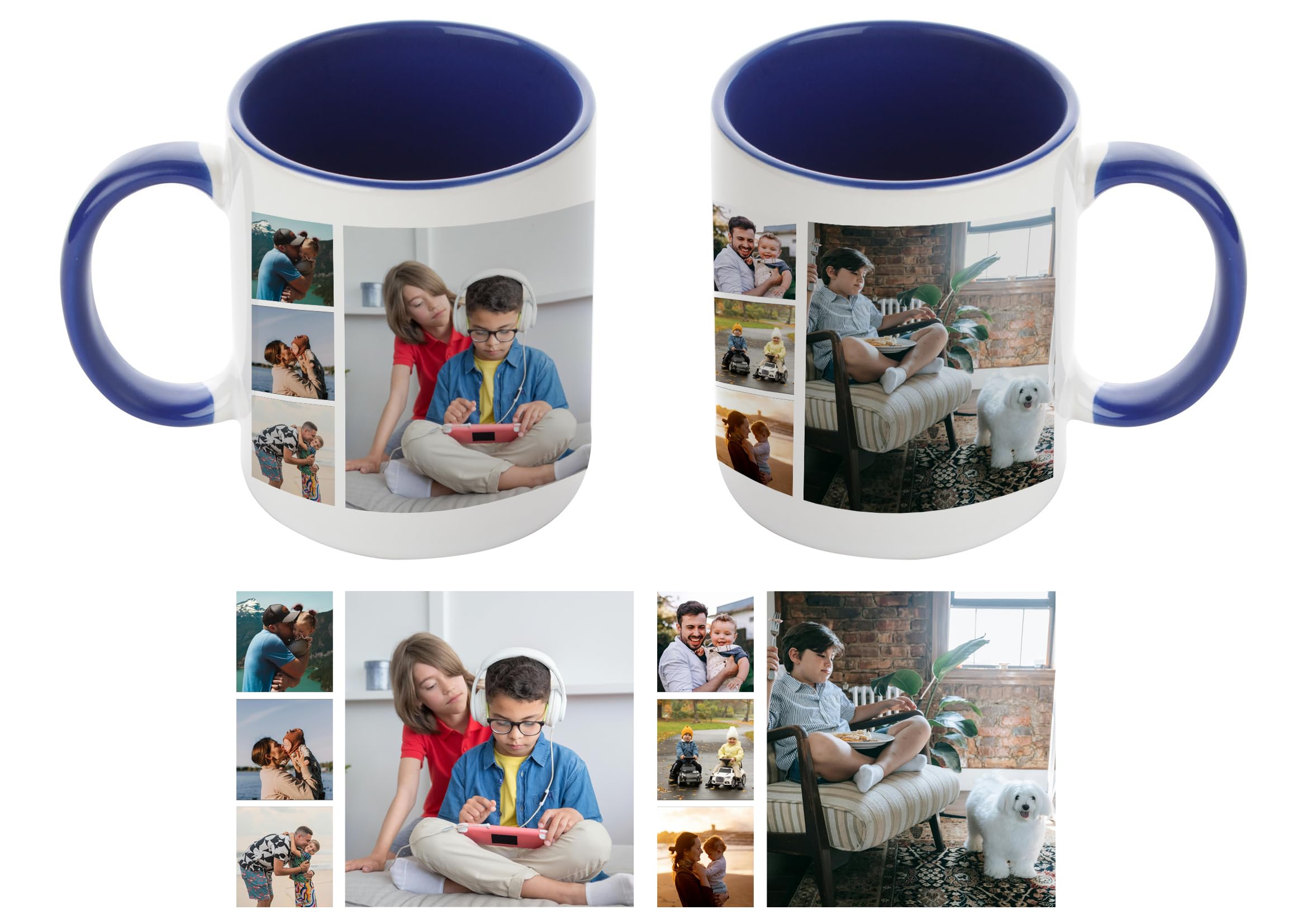 Personalised with Multi Photo Collage Mug Memorable Gift for Family,Friends,Birthday,Any Occasion Coffee Tea 11oz Inside Coloured Ceramic Mug (8 Photo, Navy Blue)