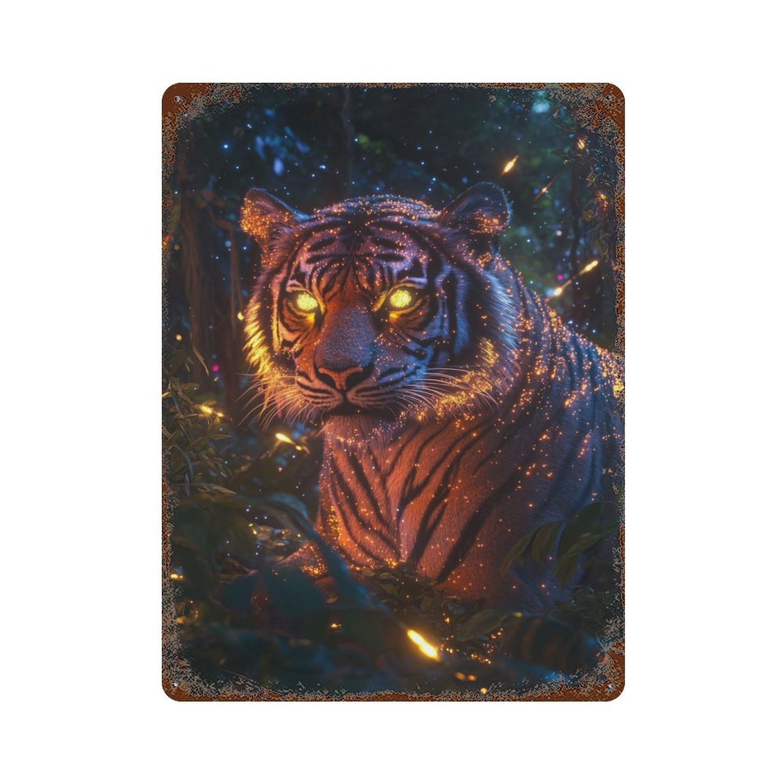 Tiger in The Night Decorative Tin Sign 15.7"x11.8", for Cafe, Home Bar And Lounge Decor, Decorative Metal Wall Art