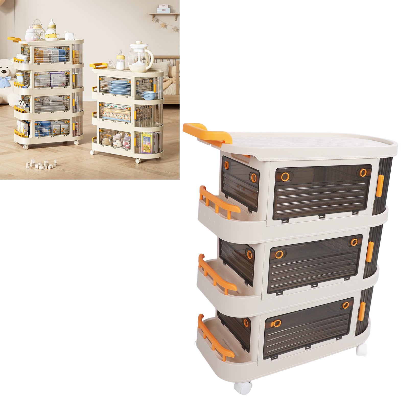 Rengue Carrito Utilitario con Ruedas, Organizador con Asa, Material PP, Panel Transparente con Ruedas, para Carrito Utilitario con para Cocina y Baño, Almacenamiento de Varios Niveles para el Hogar