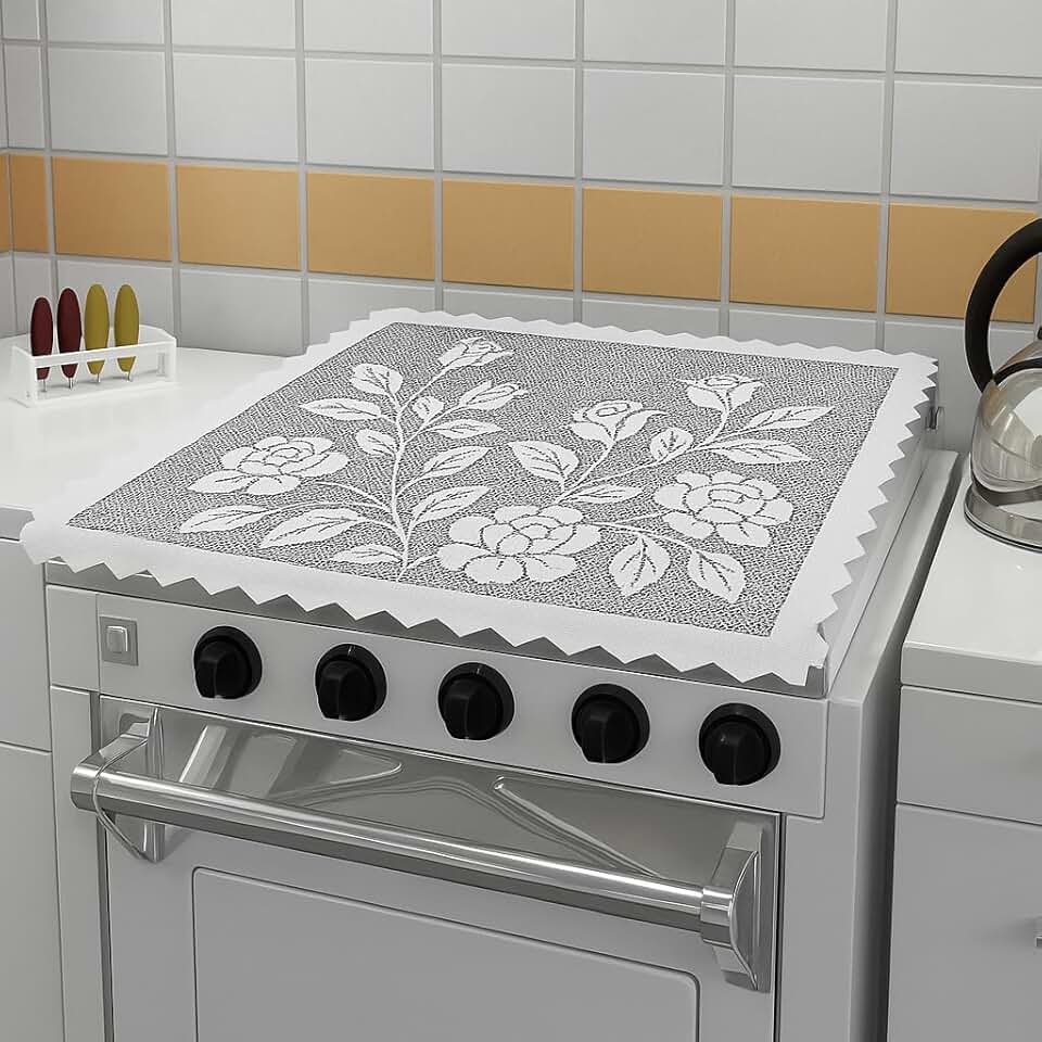 Capa Para Tampa De Fogão 4 Bocas 55x53cm De Renda Branco