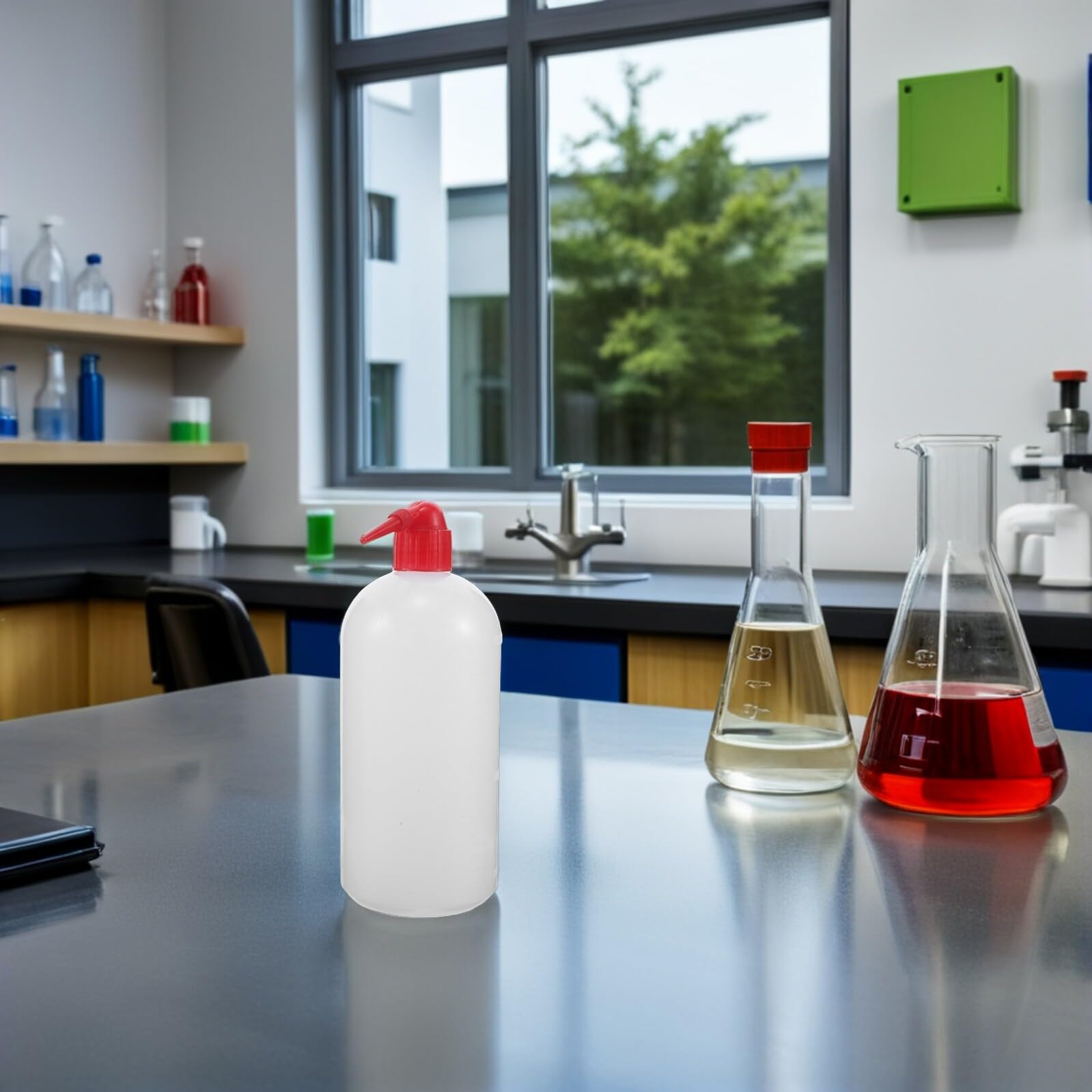 6 Stück Labor Quetschflaschen 1000 ml Kunststoff mit Rotem Sicherheitsverschluss Schmale Öffnung Präzise Spülflaschen für Laborreinigung und Flüssigkeitsdosierung