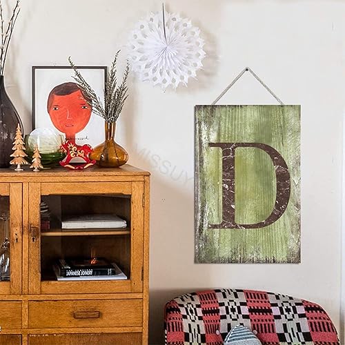 Vista 492 de Letrero colgante de madera con letra J, letrero de madera para decoración del hogar, 26 letras del alfabeto de metal, placa de madera, decoración