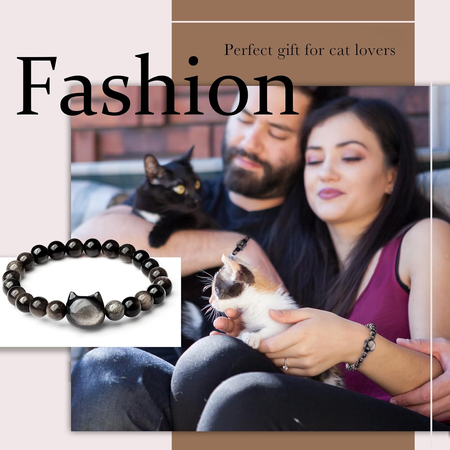 Black Obsidian Cat Bracelets Wealth & Good Luck Beaded Stretch Bracelets for Men Women, Feng Shui Rope Jewelry Gift - Image 6