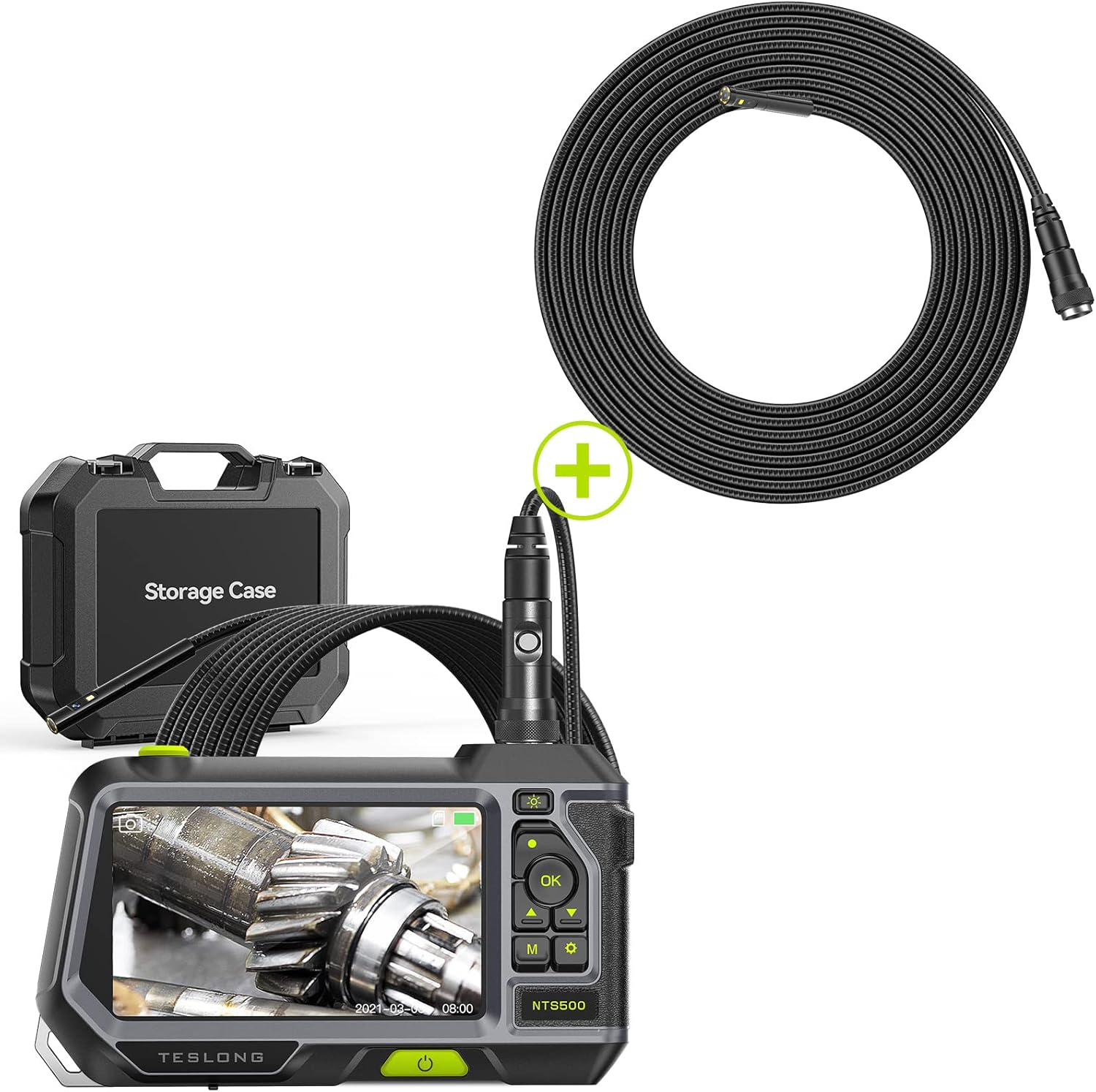 Teslong 5.5mm Dual Lens Endoscope with 5" Monitor & 9.8ft Triple Lens 7.9mm/0.3inch Waterproof Probe