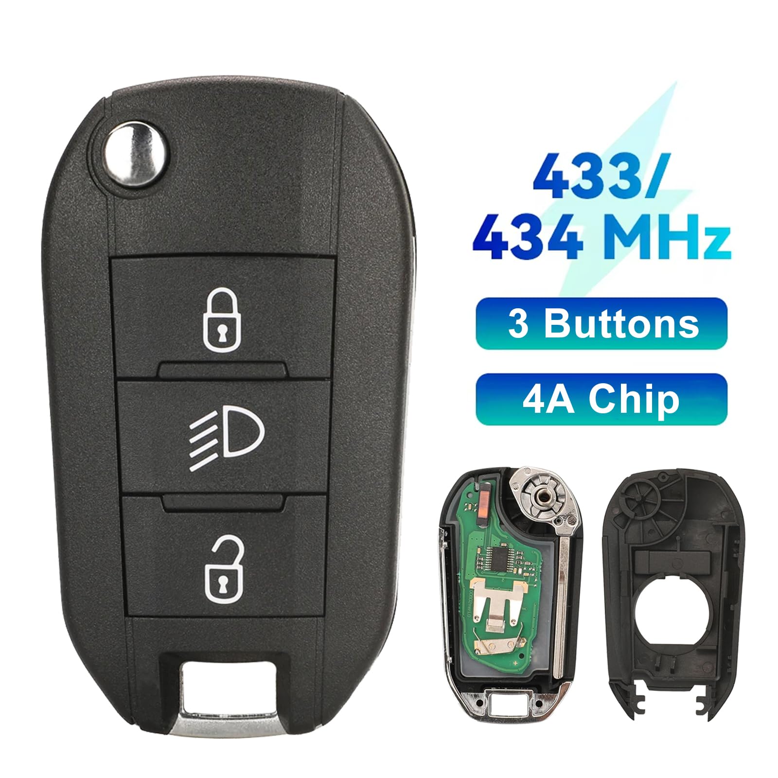 Heart Horse Coque de Clé Télécommande de Voiture 3 Boutons pour Peugeot Expert 208 2008 308 3008 508 5008 Boitier Clef, Citroen C3 C4 Cactus Coque de Clé à Distance avec 434MHz 4A Puce HU83 Lame