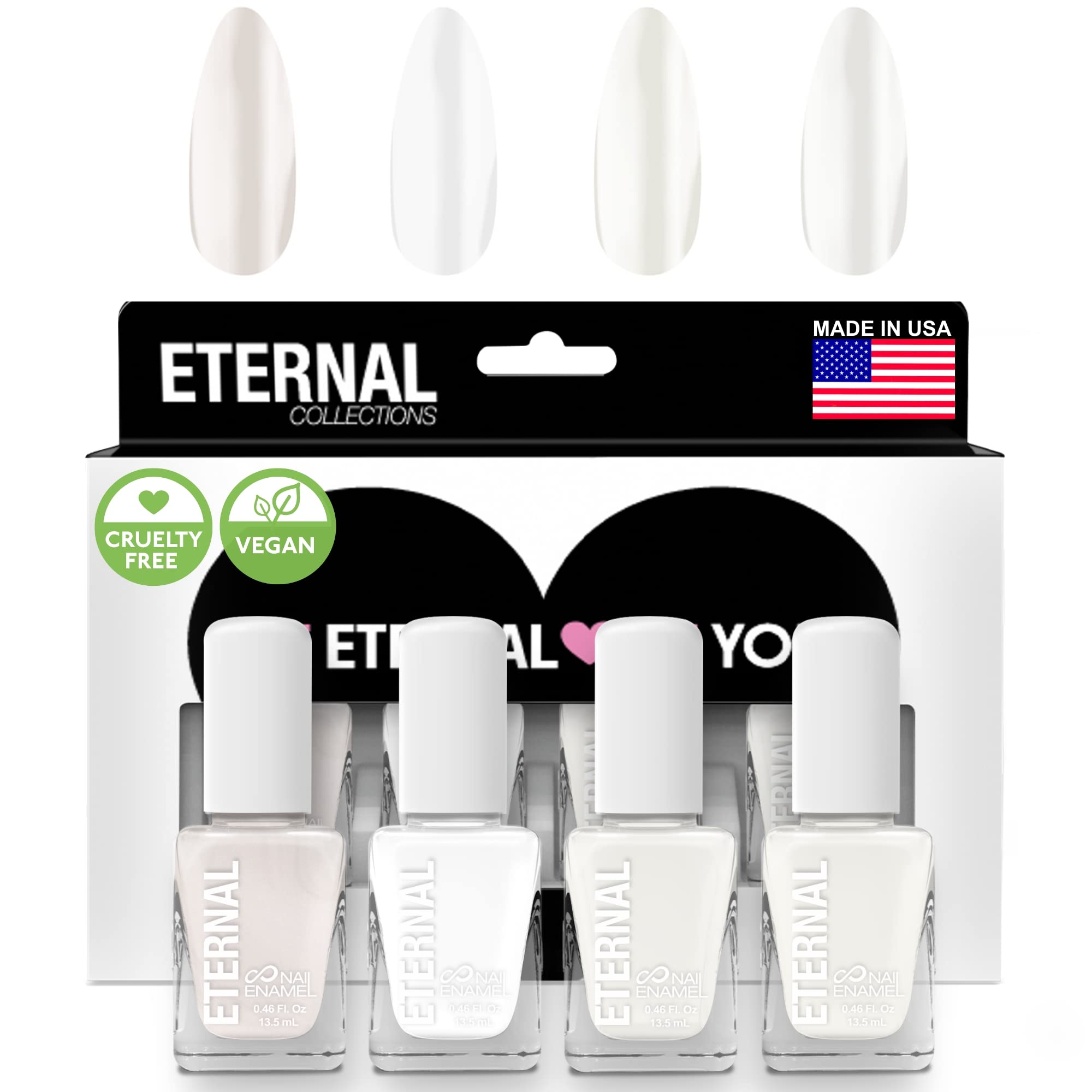 Eternal White Nail Polish Set for Women (BRIDE TO BE) - Light Nail Polish Set for Girls - White Nail Polish Quick Dry & Long Lasting for Home DIY Manicure & Pedicure - Made in USA, 13.5mL (Set of 5)