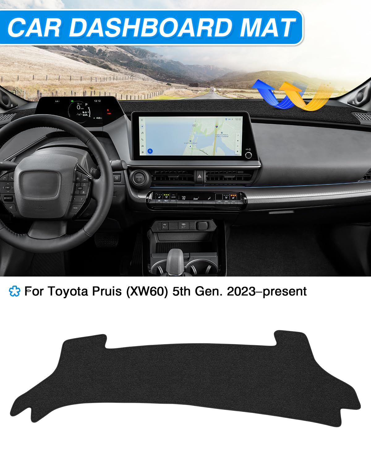 Cartist Copertura per cruscotto compatibile con Toyota Pruis 2023 2024 2025 Tappetino antiscivolo Protezione dai raggi UV