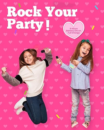 Miniatura 2 de Máquina de karaoke para niños, juguetes para niños, regalo de cumpleaños para niñas, mini altavoz Bluetooth portátil con 2 micrófonos inalámbricos