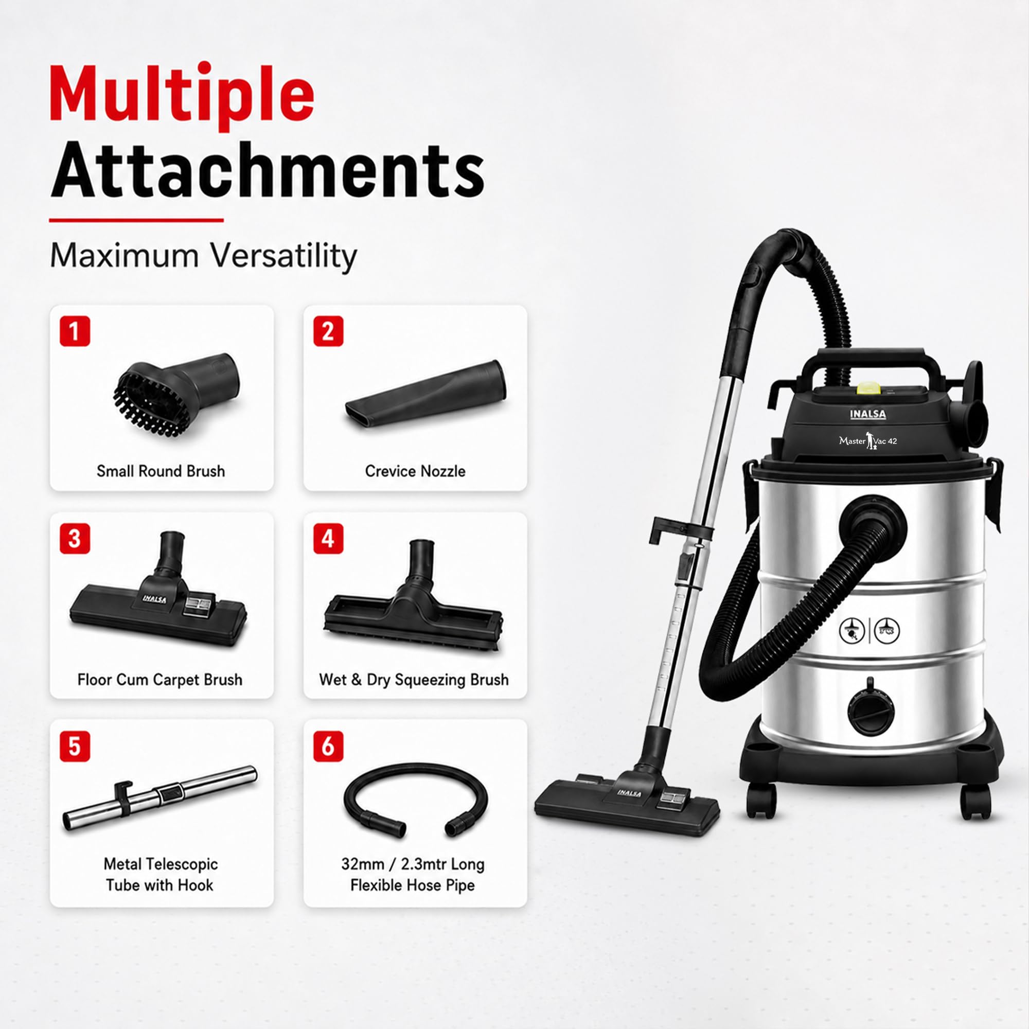 Inalsa Master Vac 42: Wet & Dry Vacuum - 1700W -9
