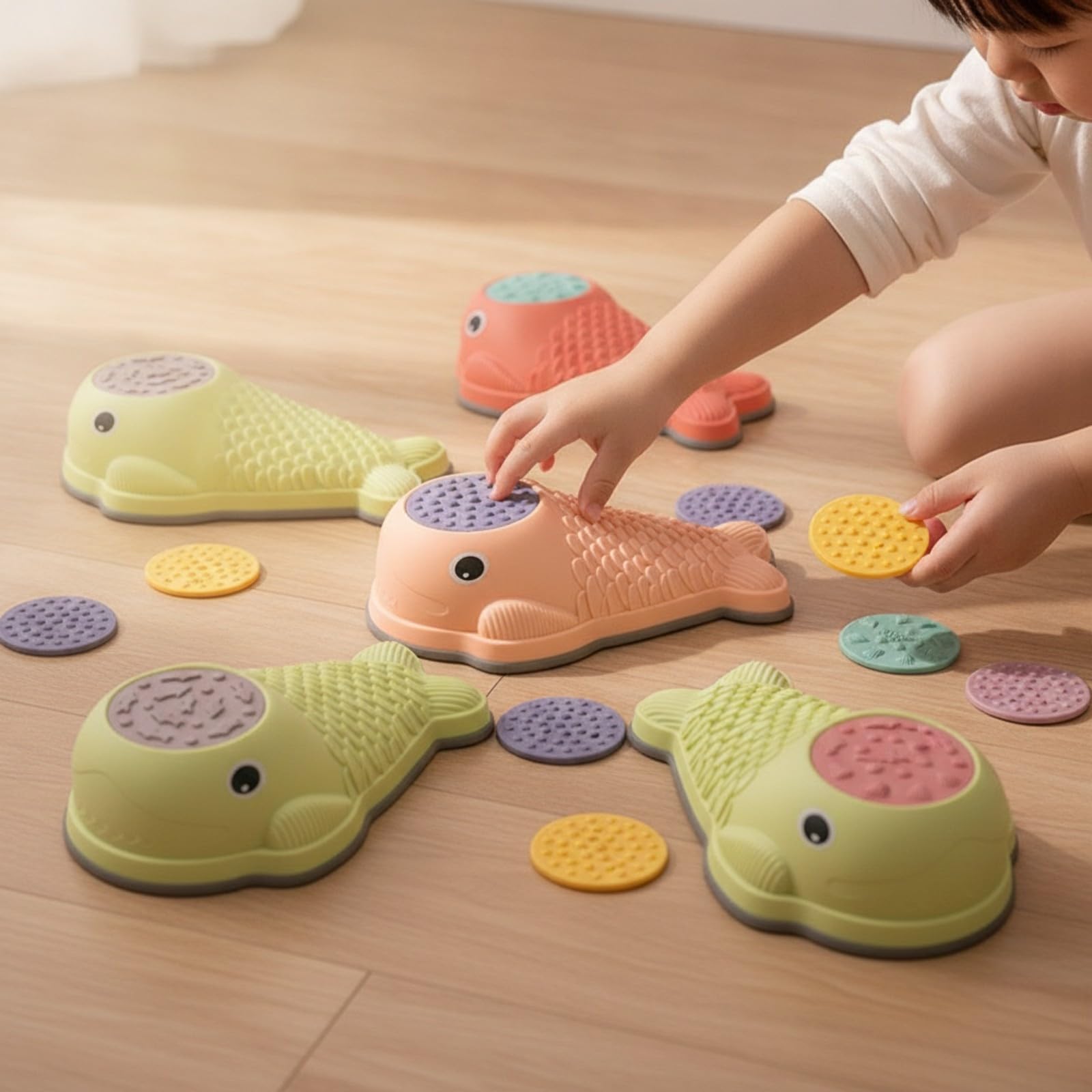 harayaa 6 Pièces Texturé Faible Hauteur Jeu D'équilibre Disque seoriel, Éducatif, Bloc Marche Masque c Rangement, pr École Maternelle