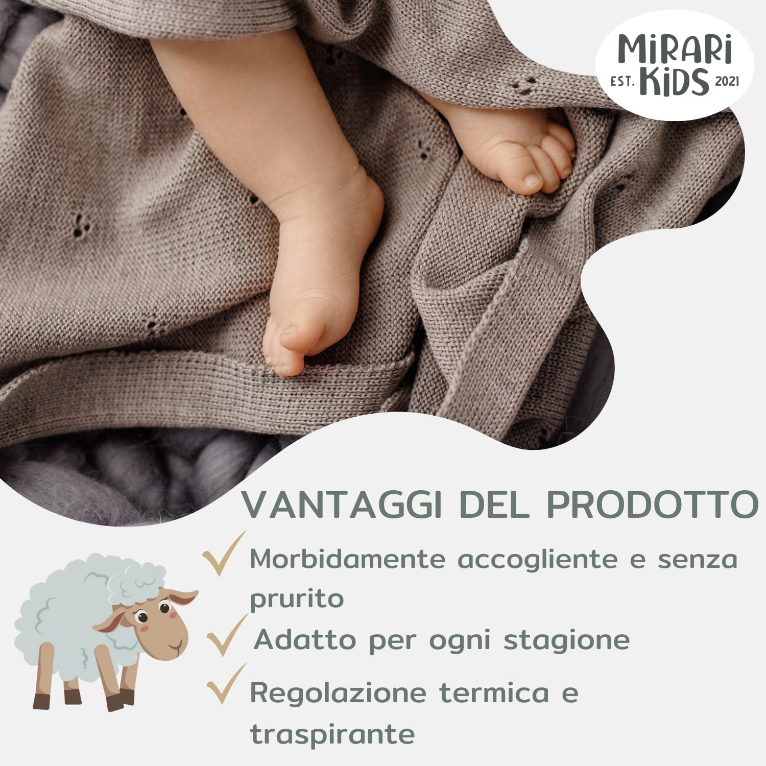 Coperta Lana Merino 100% - 75x100 cm - Copertina Neonato Invernale