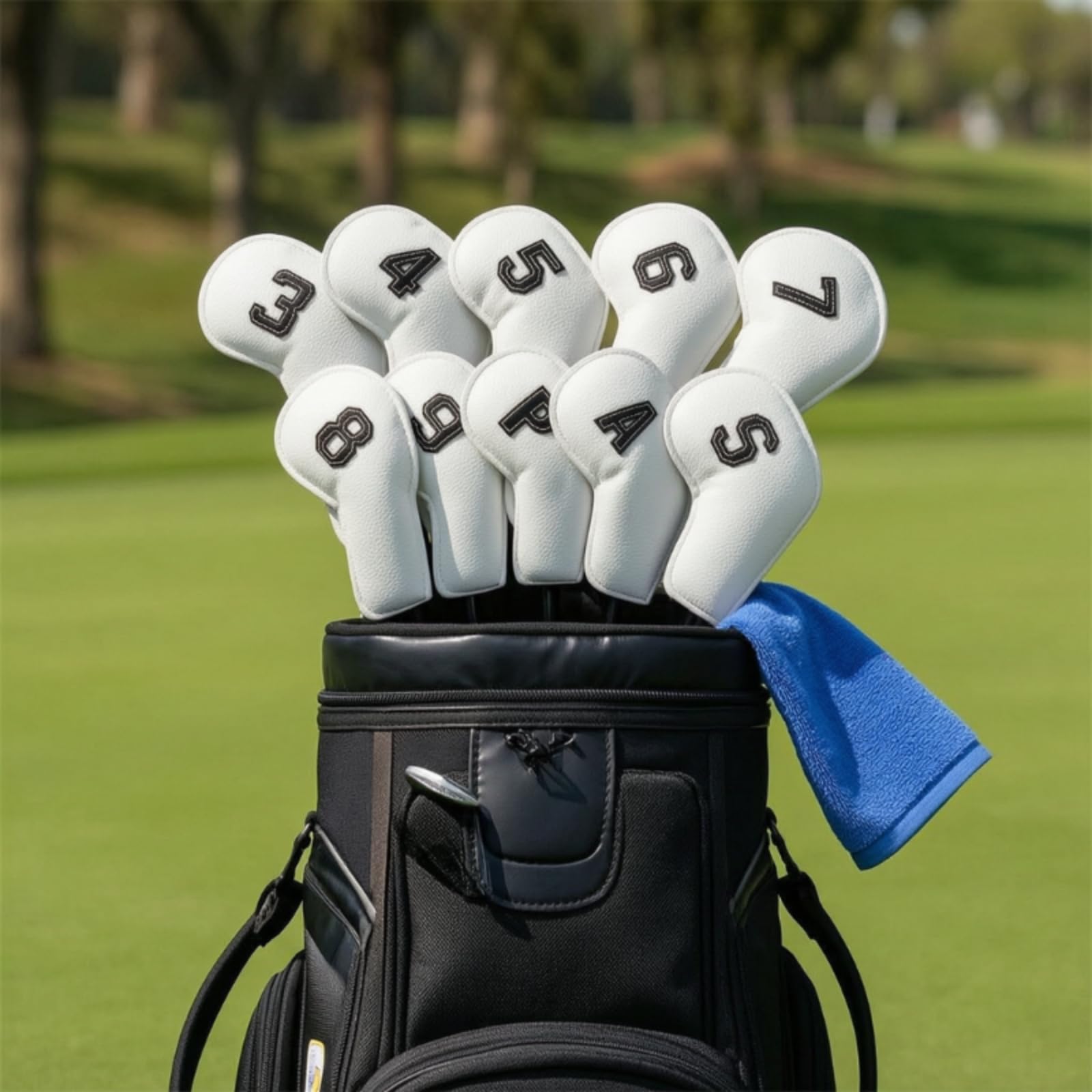 Golf Schlägerhauben Eisenhauben Headcover Schlägerkopfhüllen aus PU Wasserfest Schmutzabweisend für Golfer Anfänger Fortgeschrittene, Schwarz