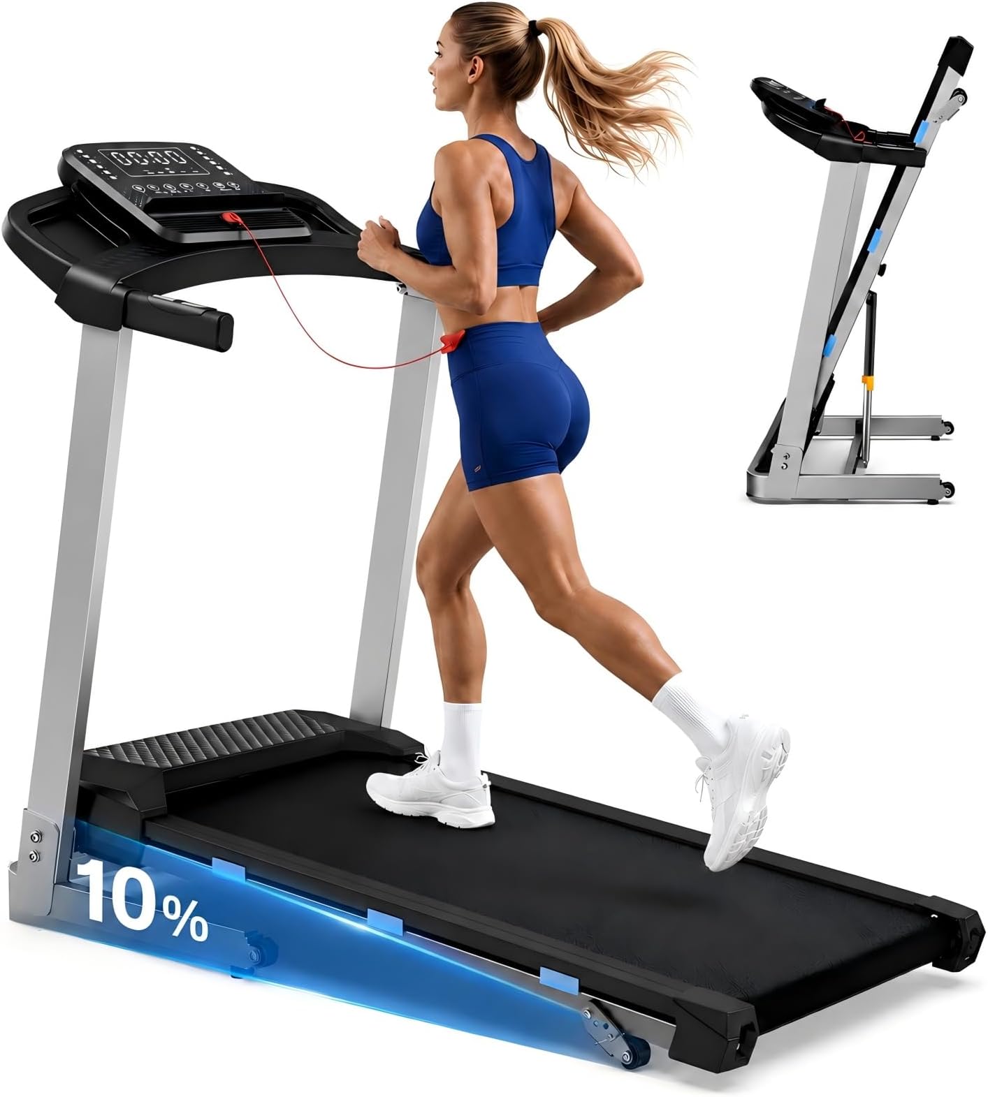 Cardirun Foldable Treadmill with Incline, 400 LBS Capacity & 3.5HP Quiet Treadmills for Home, 7.6 MPH Running Treadmill with Pulse Sensor, Bluetooth Speaker, Wide Belt, App, Space-Saving Design