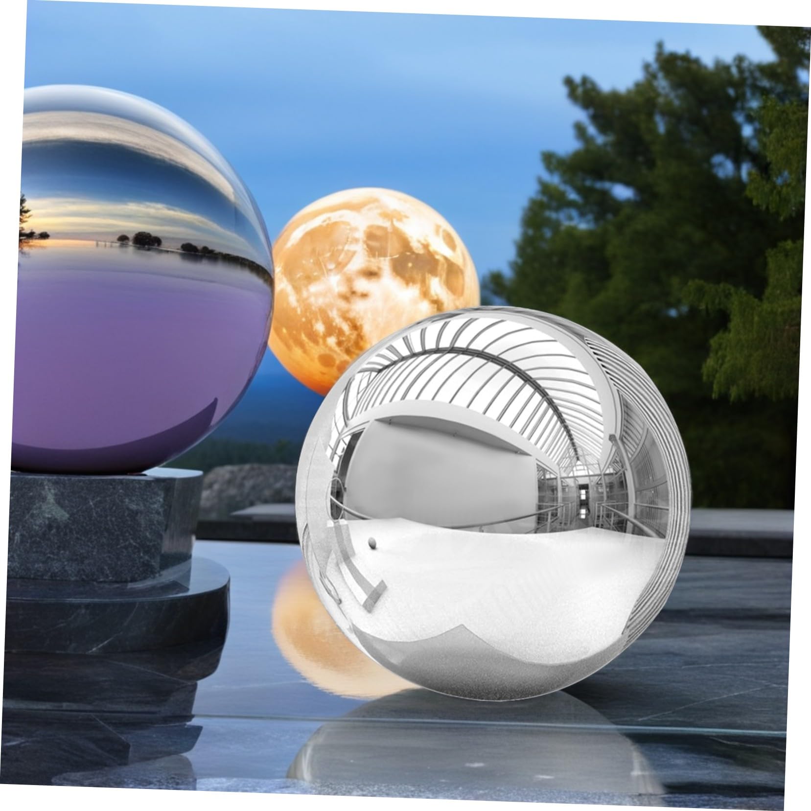 Hemobllo Sfera Decorativa da Giardino in Metallo Inossidabile Argento, Sfera Riflettente Lucida Resistente e Non Deformabile per Decorazione Esterni e Soggiorni