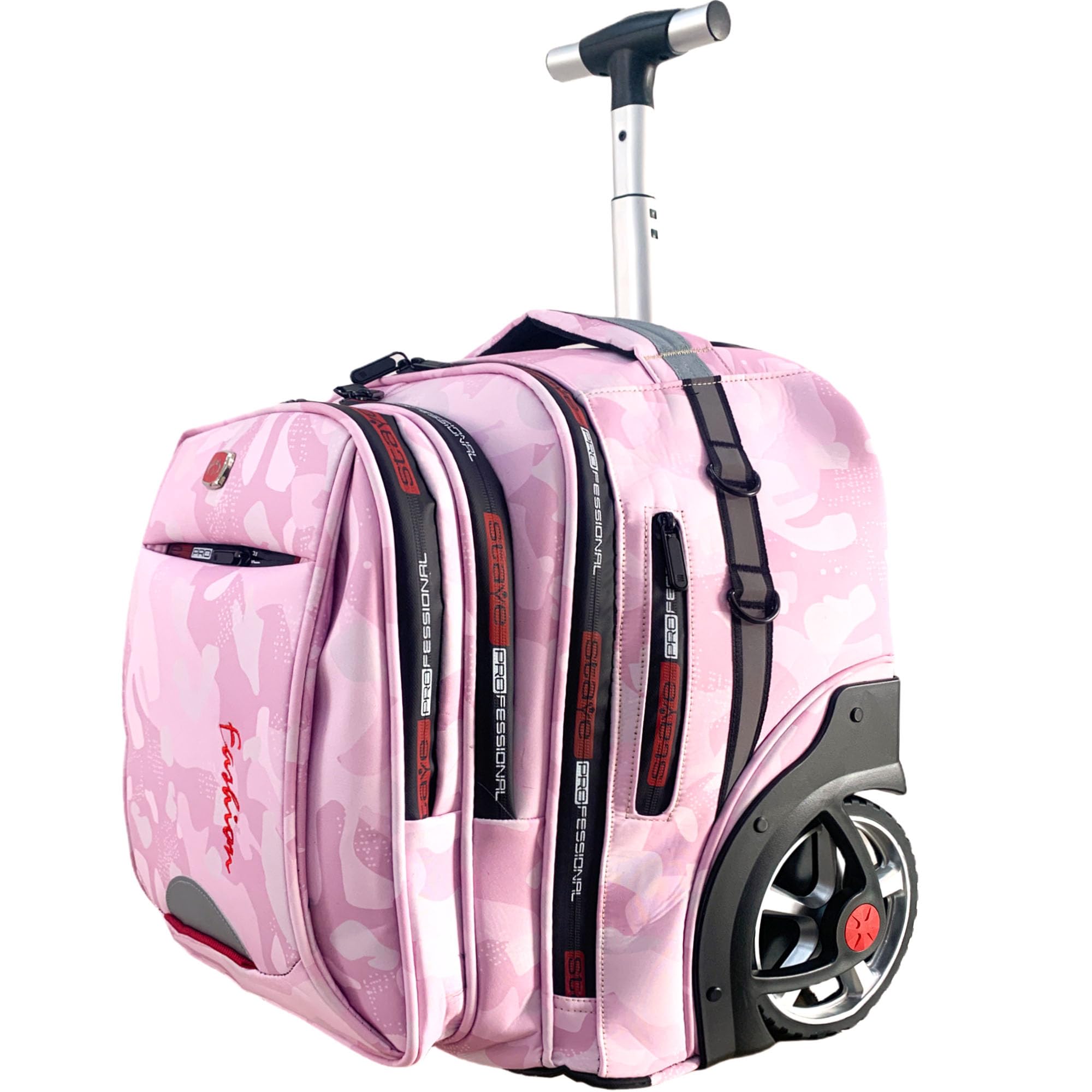 Rolling Backpack, 22 Inch Backpack with Wheels for Women, Large Wheeled Backpack with Large Capacity for Travel, Waterproof Roller Backpack with Laptop Compartment (Pinkish)
