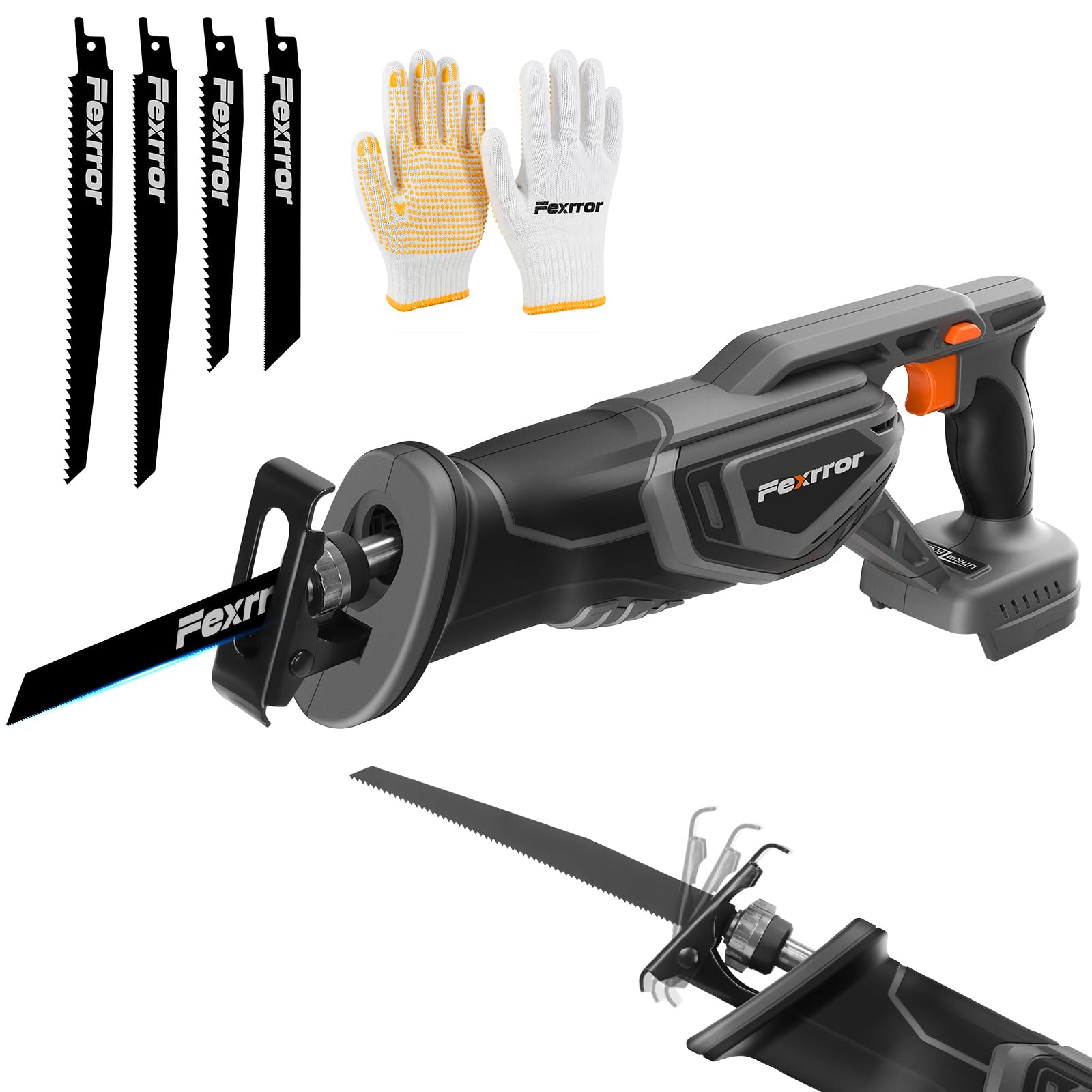 Fexrror 20V Cordless Reciprocating Saw Compatible with Makita 18V Battery, Tool-Free Blade Change, 22mm Stroke Length, 4 Saw Blades for Wood/Metal/PVC Cutting(No Battery Including)
