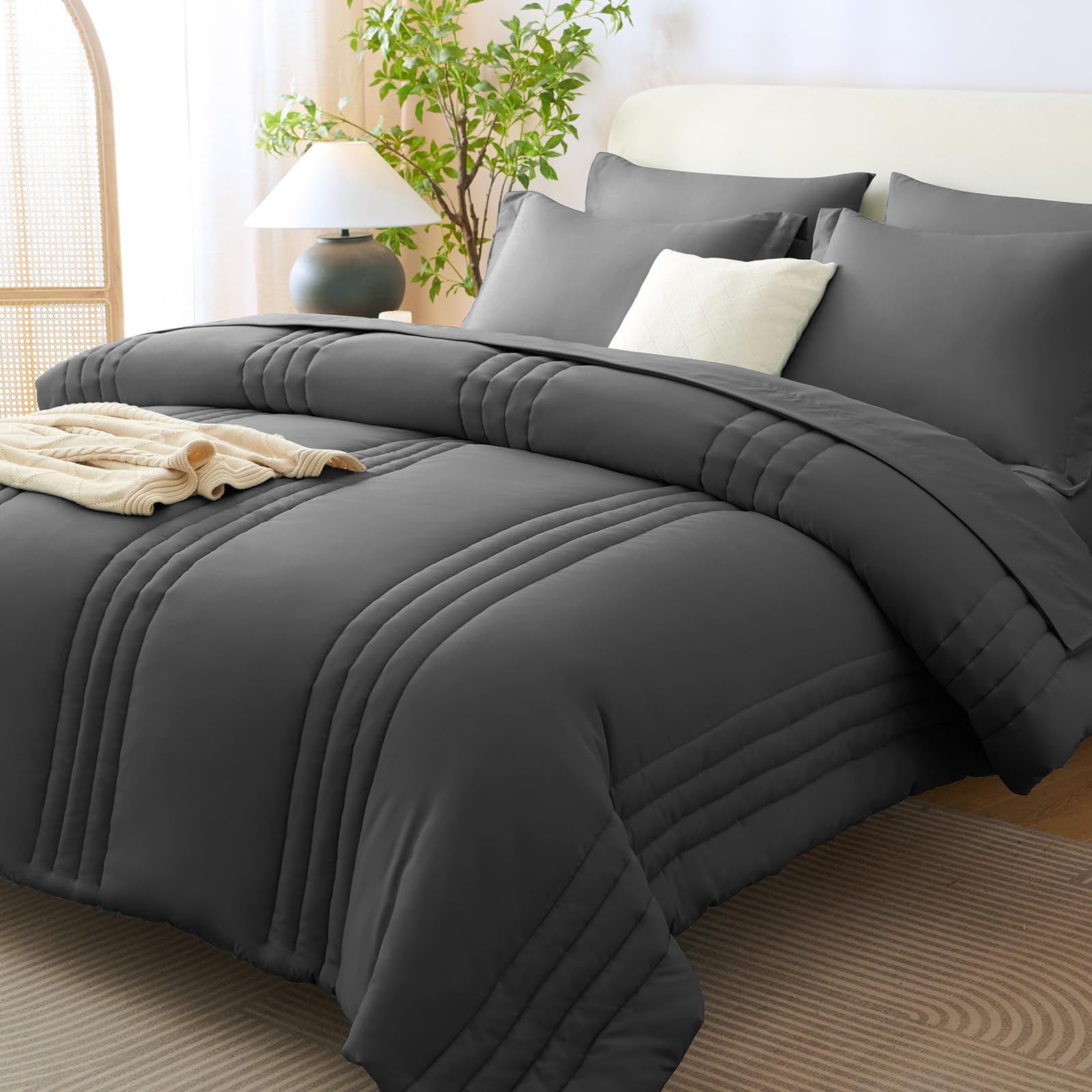CozyLux 7-Piece Dark Grey Bed in a Bag