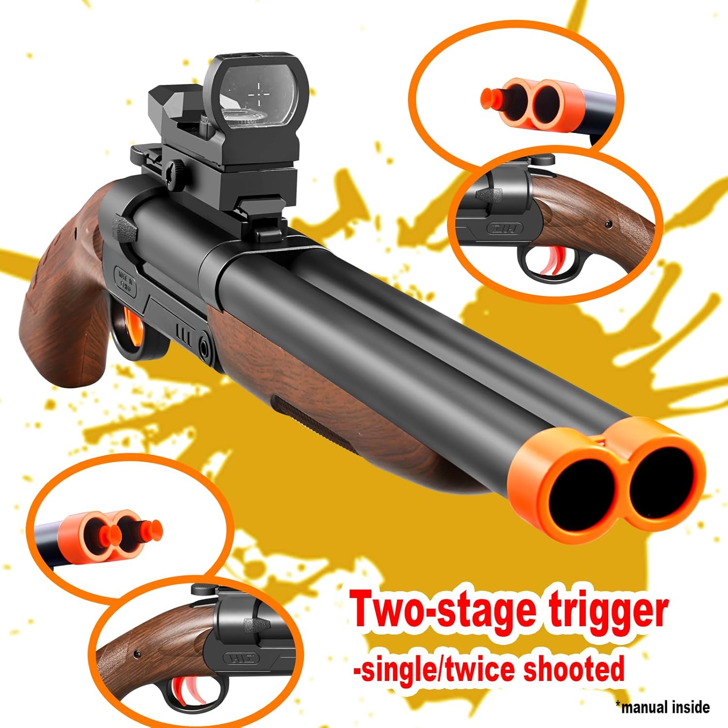 Safe Toy Double Barrel Gun for Boy with Ejecting Shell Soft Bullets,Realistic Model Shotgun Toys Foam Blaster Play Gun Toy with Soft Bullet Look Real Action Model for Children (Double_Brown)