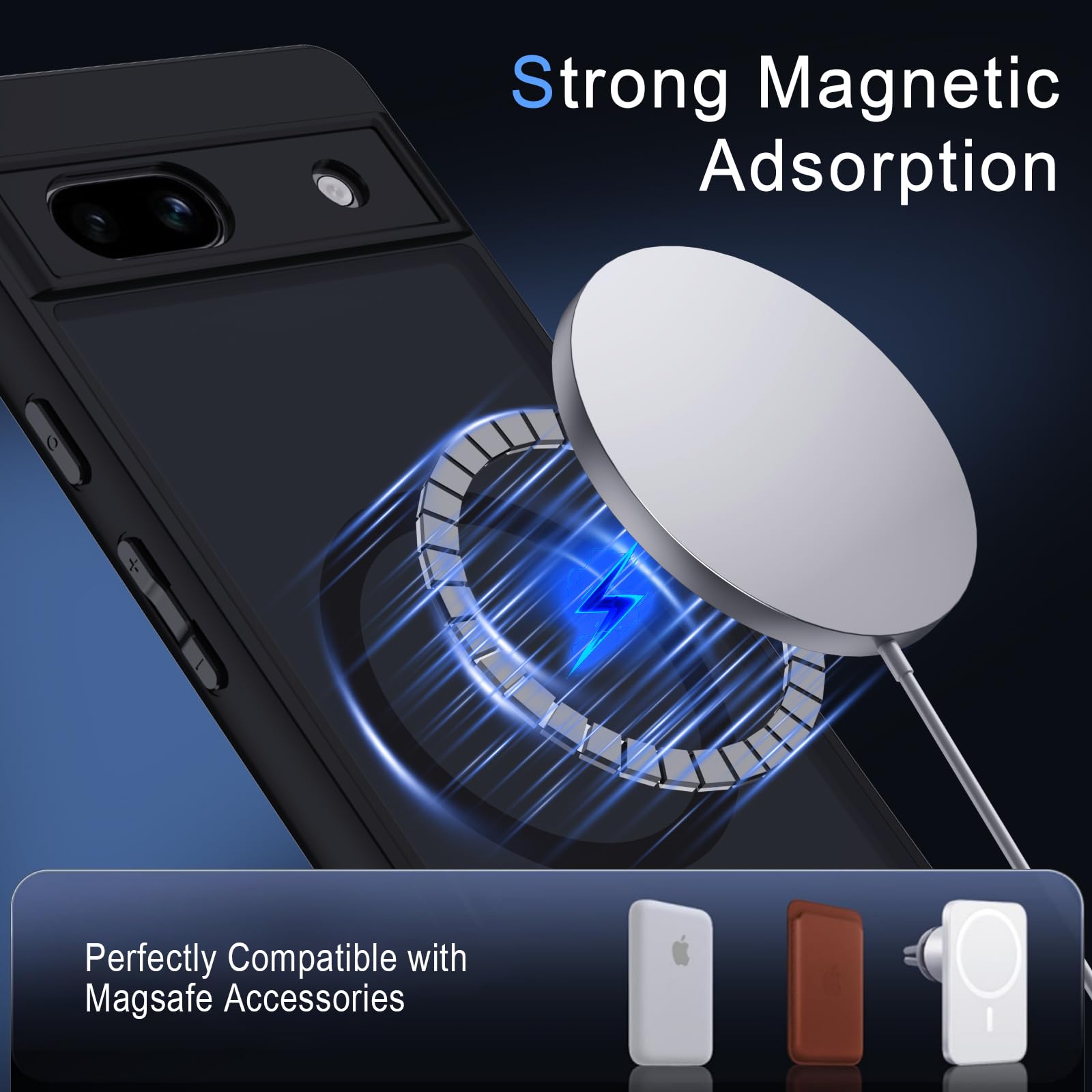 Coiwxmoi Cover Magnetica per Google Pixel 7a 5G Compatibile con MagSafe, Custodia Traslucida Opaca Posteriore Sottile TPU Bumper + PC rigido Antiurto Protettiva Case per Google Pixel 7a 6,1, Nero