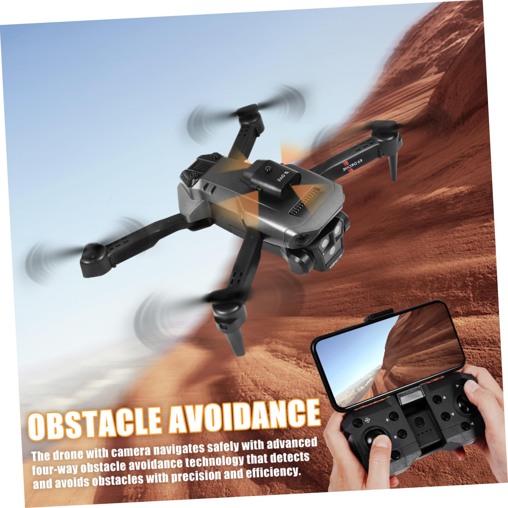 Drone Pieghevole Max con Tre Camere HD e Batteria 1800mah | Lente Elettrica Regolabile 150°, Funzione Anti-ostacoli, Scocca Abs Nera, Doppie Batterie Incluse