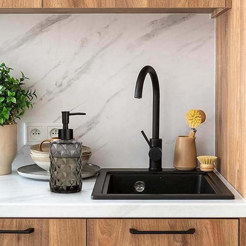 Miniatura 5 de Dispensador de jabón de vidrio de 11 onzas con bomba de plástico, dispensador de jabón de baño negro para lavar a mano y lavar platos, elegante