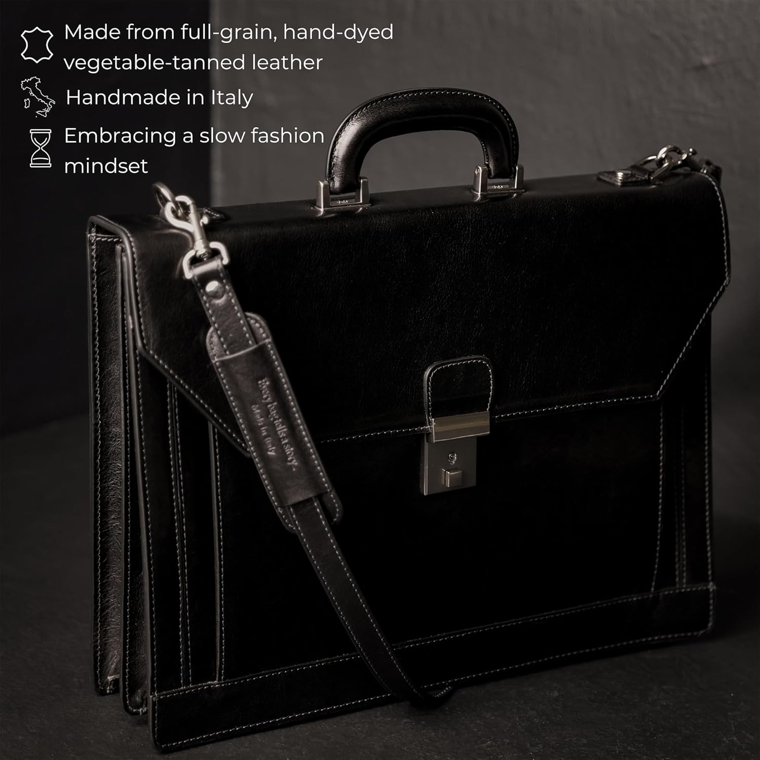 Time Resistance Leather Briefcase - Italian Handmade Laptop Bag - Work Bag for Men and Women - Attache - Computer Bag - Image 4